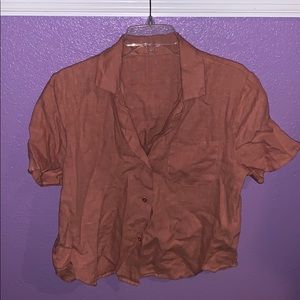 Peach colored button up with pocket